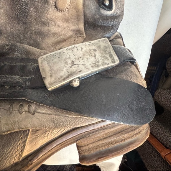 AS 98 Sz 38 Metal Toe Distressed Leather Moto Style Zip Up Buckles Boots - Picture 9 of 16